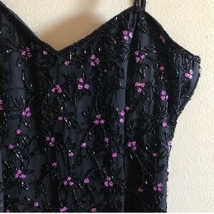 Vintage black floral beaded (100% silk) cocktail semiformal dress (Paradise NYC)